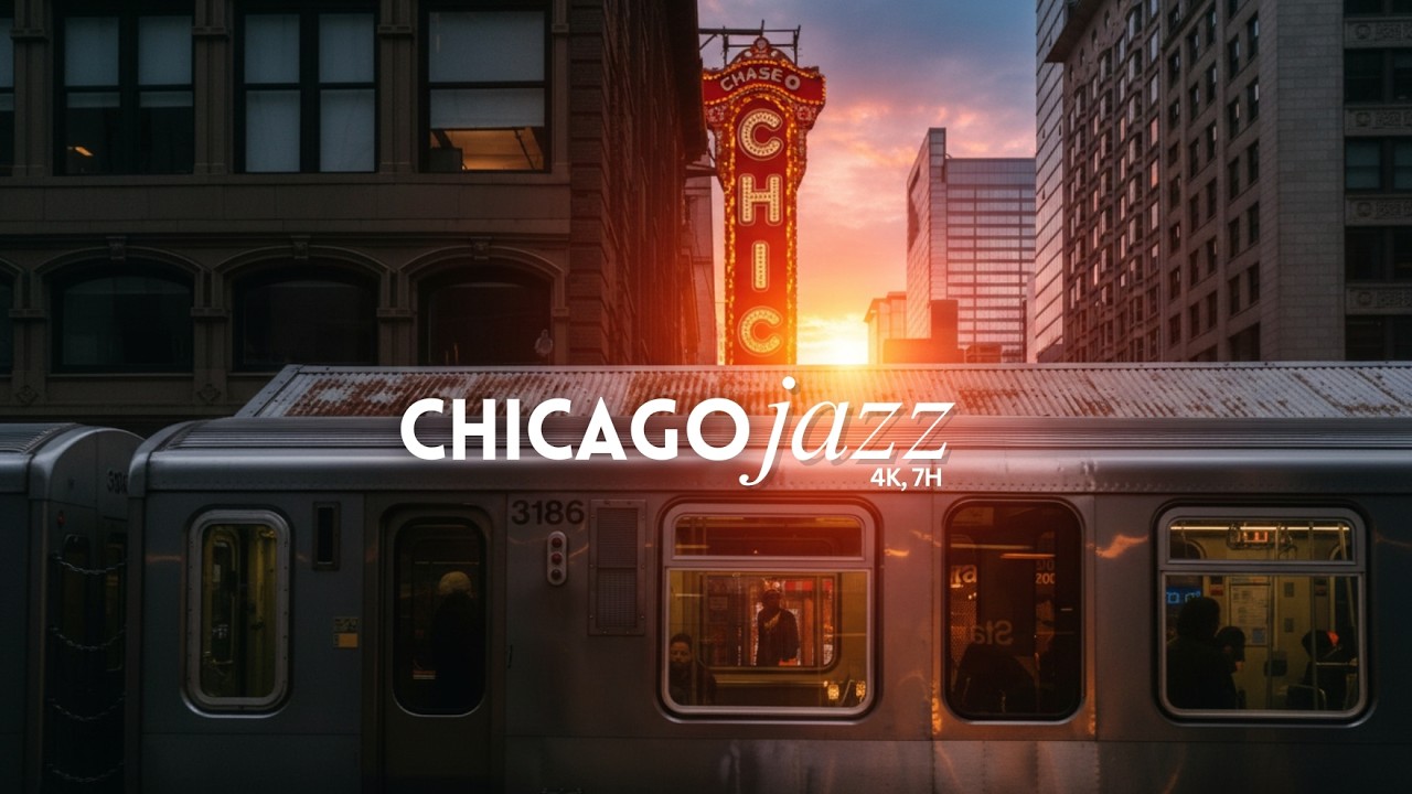 [playlist] Вечер на мосту в Чикаго 🎧 Спокойный джаз на весь день (7H,4K | Chicago Sunset Jazz)