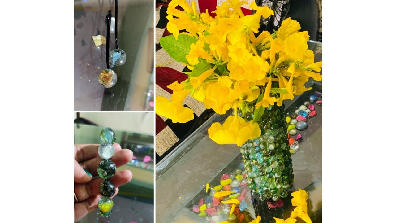 Latest flower pot design with green stone/baati/काँच बाटी/Green Pebbles