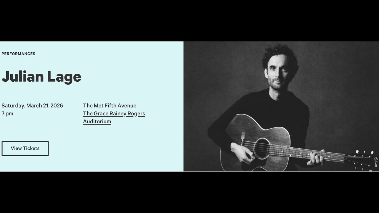 Watch Julian Lage - (Audio Only) - 3/21/26 - The Grace Rainey Rogers Auditorium - New York, NY on YouTube Watch Julian Lage - (Audio Only) - 3/21/26 - The Grace Rainey Rogers Auditorium - New York, NY on YouTube