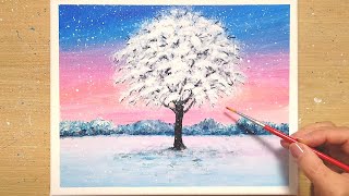 アクリル絵の具で【冬の木】の描き方/初心者のための簡単なアクリル画/Step by step