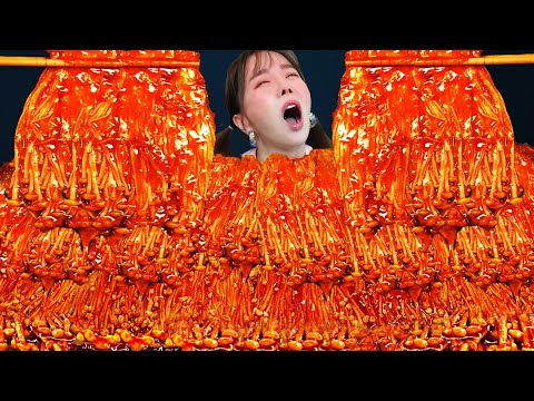 TUR SUB) EXTREME Spicy 🔥  Enoki Mushrooms With Fire Buldak Sauce Recipe Mukbang ASMR Ssoyoung