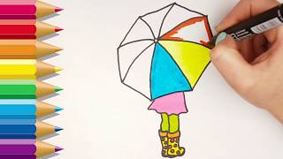 Sombrilla Con Chica Para Colorear Cómo Dibujar Paraguas Aprende A Colorear Para Niños