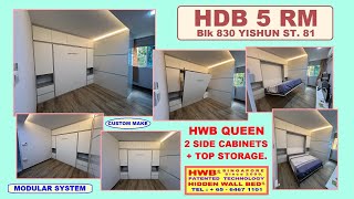 HDB 5 Rm. HWB- Queen + 2 X Side &amp; Top Storage Cabinets. 830 Yishun St.81. BTO.HWB HUB.EC