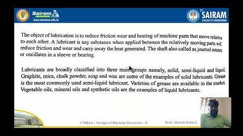 Lecture Videos_17ME64_Module 5_ Introduction to Lubrication & Bearings _ Harish Babu L