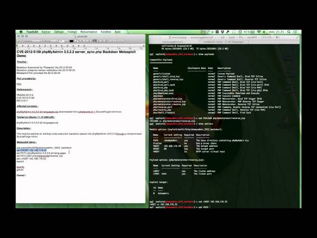 CVE-2012-5159 phpMyAdmin 3.5.2.2 server_sync.php Backdoor Metasploit Demo