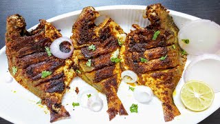 GRILLED TANDOORI POMFRET | masala grilled pomfret fish recipe without oven  | whole tandoori pomfret