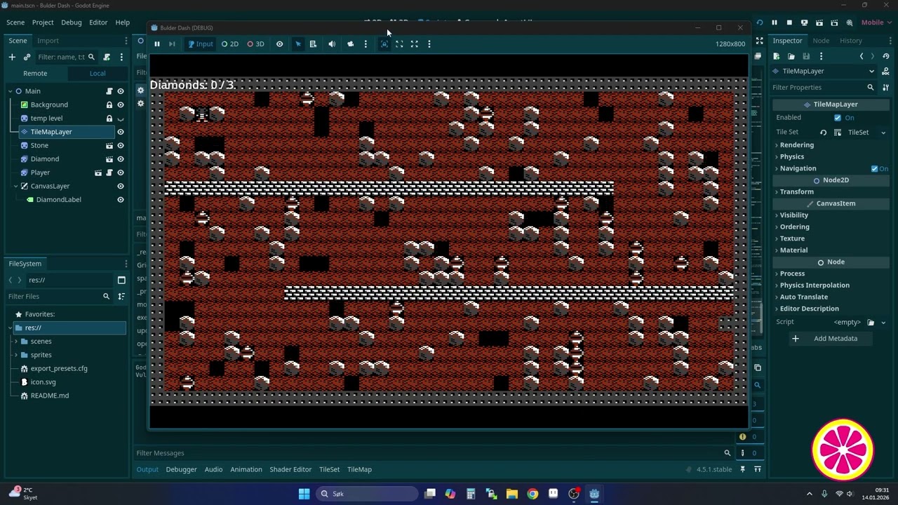 Bulder Dash w Godot Engine
