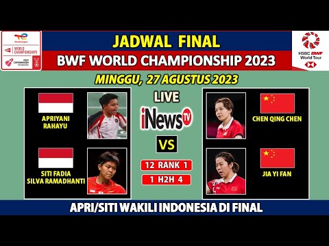 Jadwal Final BWF World Championships 2023 Hari Ini Live INEWS TV ~ APRI/SITI Wakil Indonesia