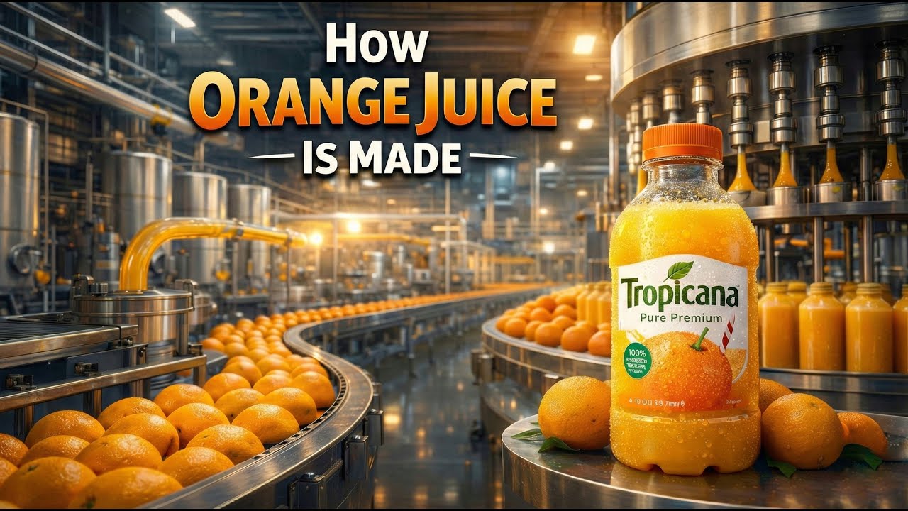 Как производится апельсиновый сок на настоящих американских заводах 🍊 (от сада до бутылки)