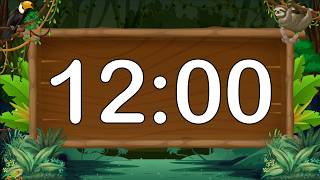 12 Minute Fun Earth Day Jungle Classroom Timer (No Music, Chill Synth Alarm at End)