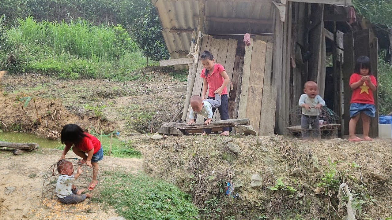 single mother and her three children go to work