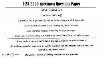 ICSE 2020 MATHEMATICS Specimen Question Paper Solved Section B (Class 10)