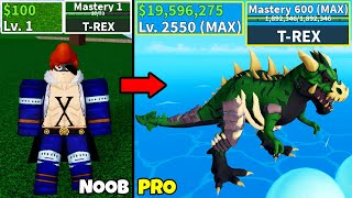 Beating Blox Fruits as X Drake using TRex! Lvl 0 to Max Lvl Noob to Pro in Blox Fruits!