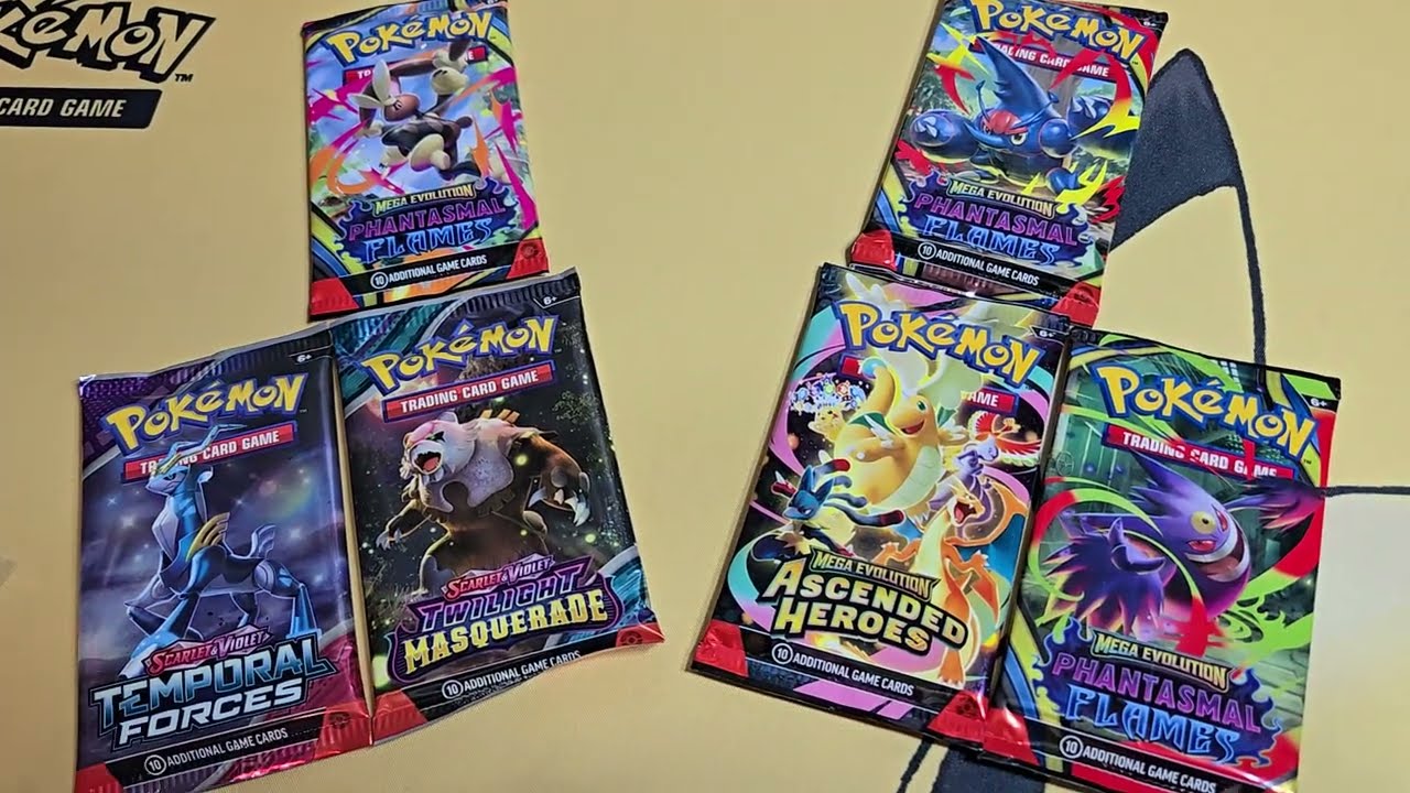 Pokémon Ascended Heroes, Phantasmal Flames, and Scarlet & Violet booster packs