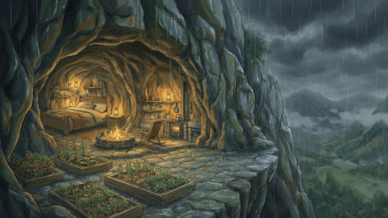 A Cozy Life Inside a Mountain Cave I Ghibli Silent Days