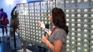 Marney Gellner stops by the Yankee Museum to check out the wall of signed baseballs