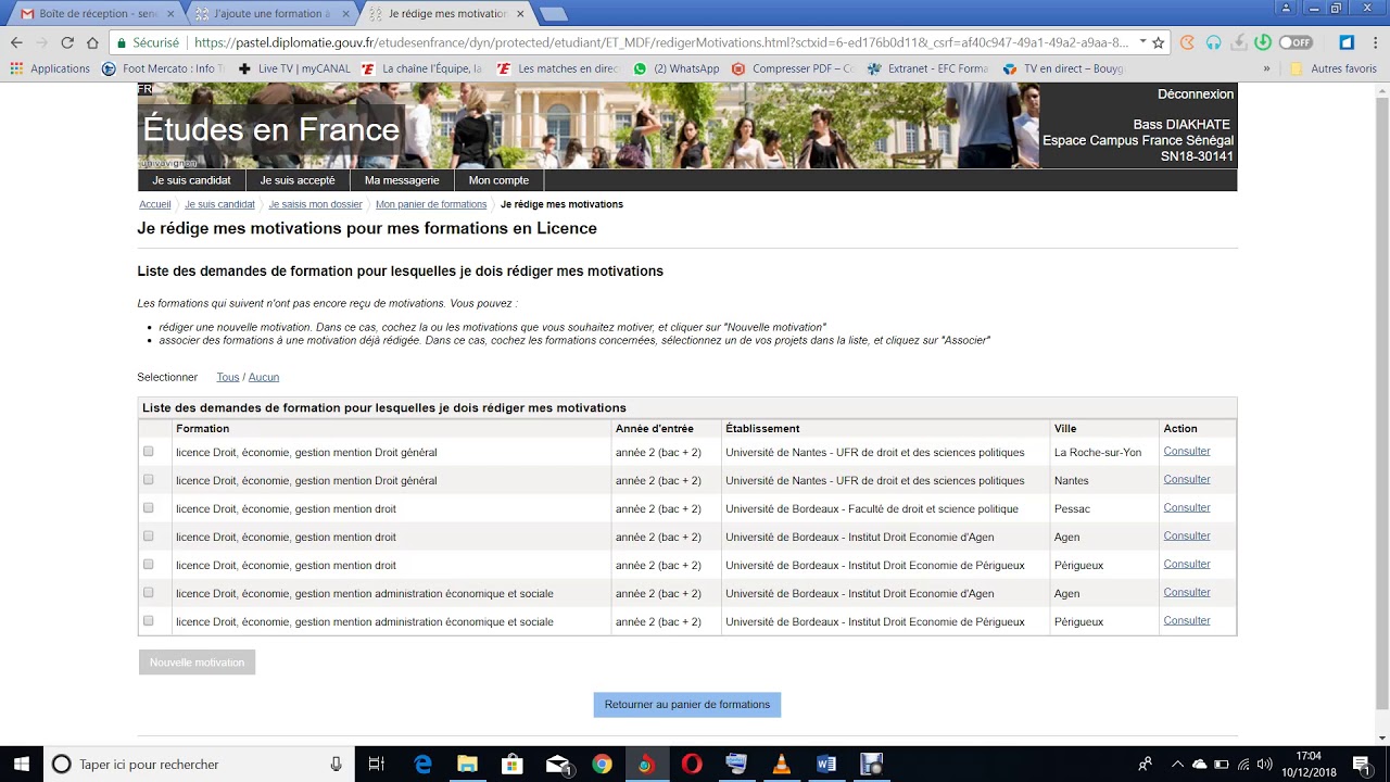 Comment remplir le Panier de formations