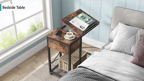 Tribesigns C Table, Mobile Side Table with Charging Ports & Tiltable Drawing Board - C0670
