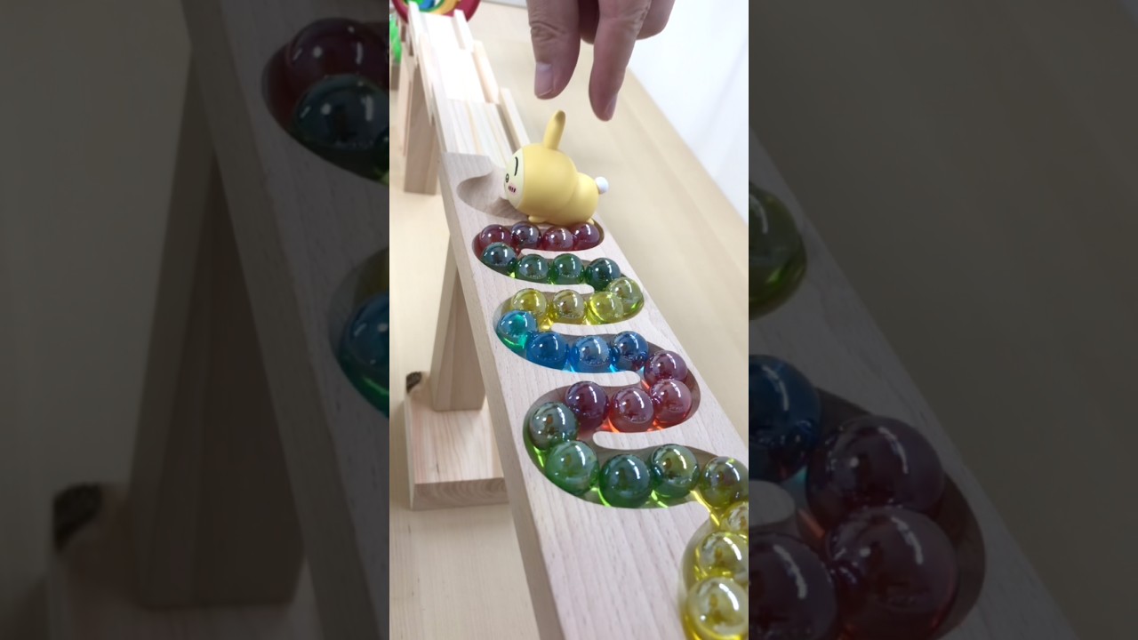 Marble Run ASMR ☆ Homemade Stepped Ramp & Rainbow Arch Pop Tube, Skeleton Car #shorts #marblerun