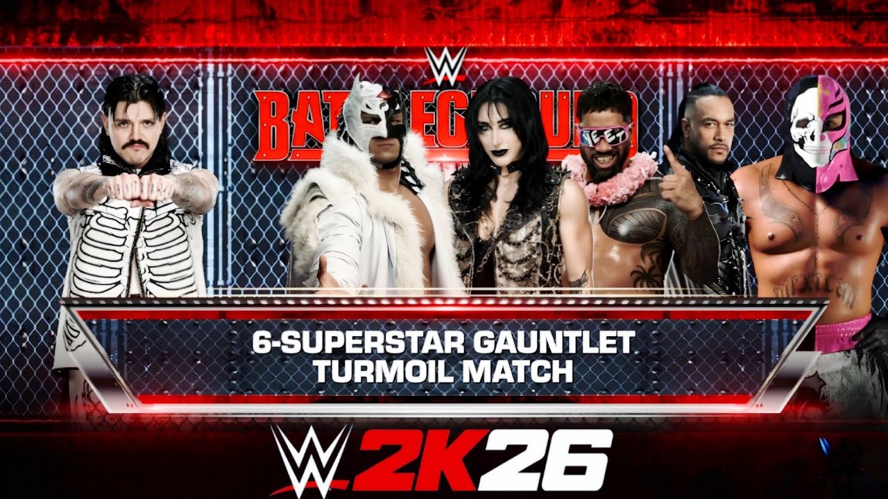 WWE 2K26 - Матч «Гаунтлет Турмоил» с участием 6 суперзвезд | Доминик против Драгона Ли, Рии, Джея...