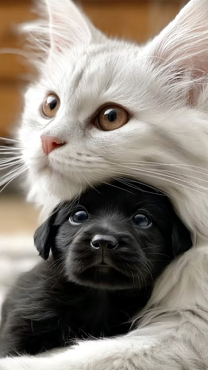 A Fluffy Moment: Maine Coon Cat Meets Pup