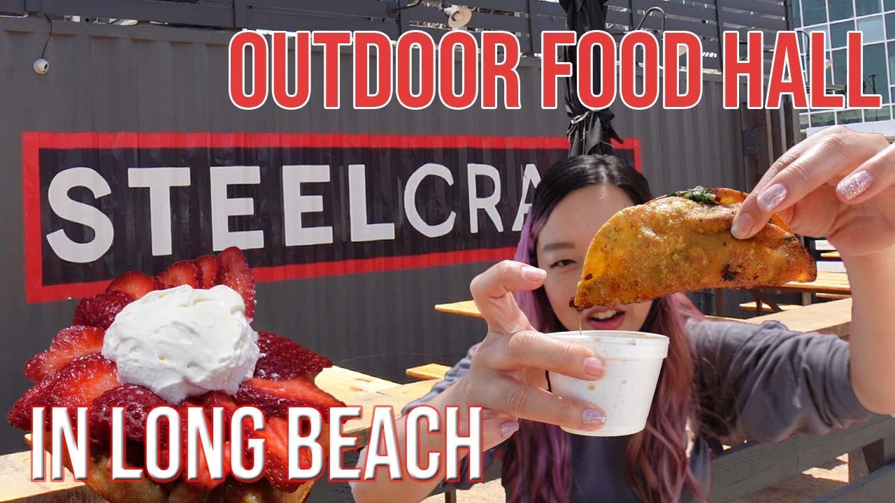 FOOD STALLS in LONG BEACH | STEELCRAFT container park ft. waffles, pizza, tacos, and ice cream