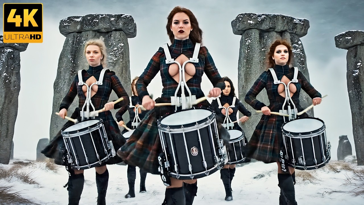 Epic Scottish Women with Bagpipes & Drums | Callanish Stones Parade
