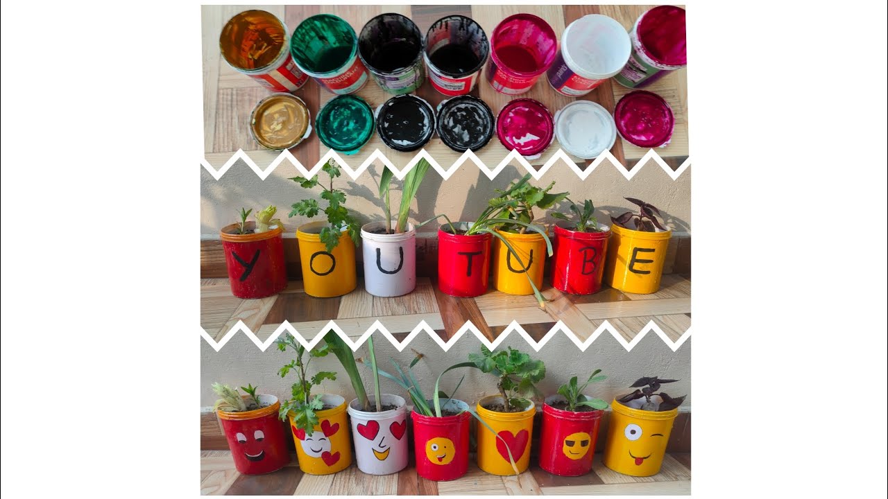Emoji flower pots with paint containers 😊 YouTube