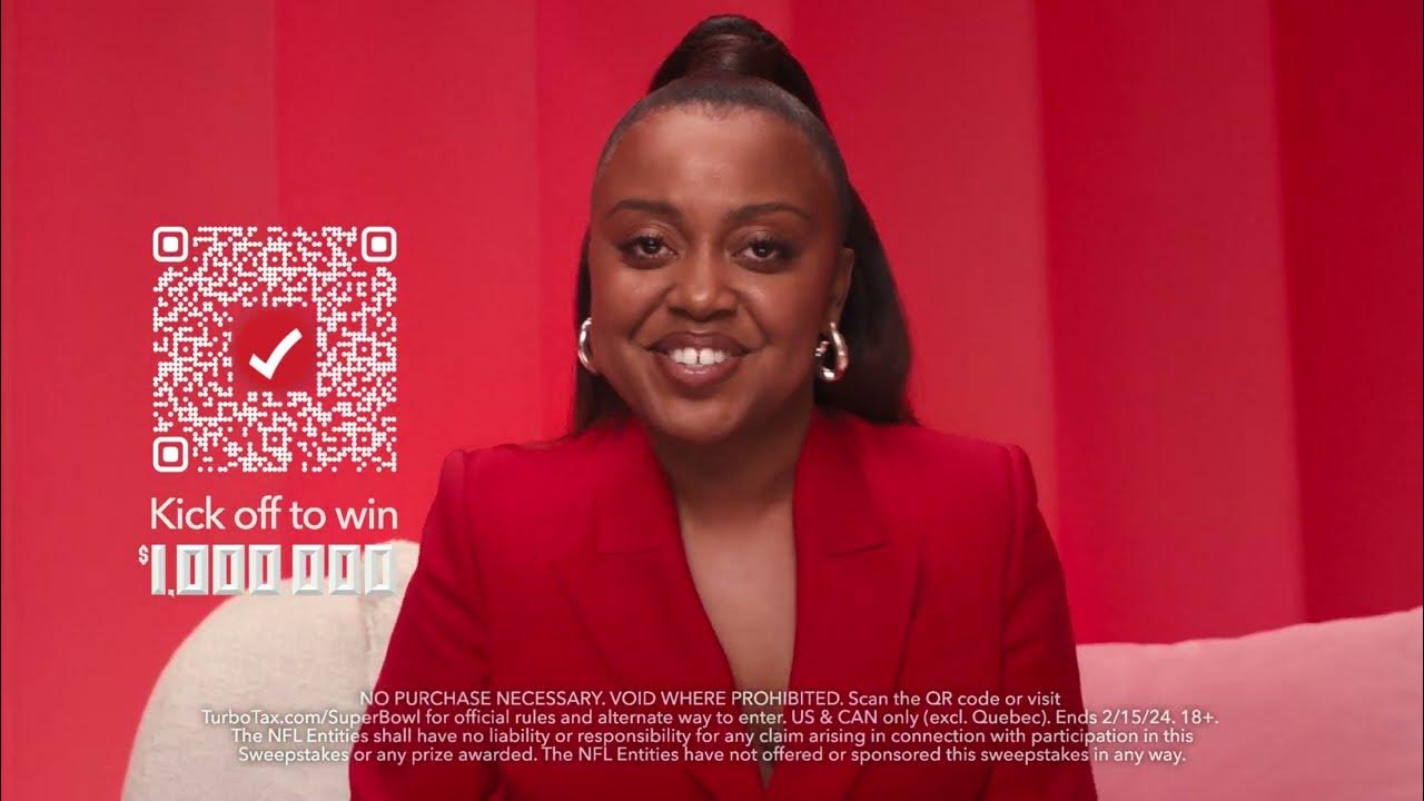 The TurboTax Super Bowl File - Sweepstakes Post-Game (Official TV Ad :30) - https://turbotax.com/superbowl  It's game time...and tax time! Join award-winning actress Quinta Brunson and kick off to win $1,000,000 with The TurboTax Super 