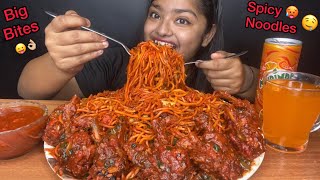 SPICY CHICKEN SCHEZWAN NOODLES 🔥 WITH CHICKEN LOLLIPOP 🍗 | BIG BITES MUKBANG | FOOD EATING VIDEOS