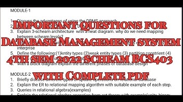 Database Management System important questions for VTU exam 2022 scheam 4th semester BCS403