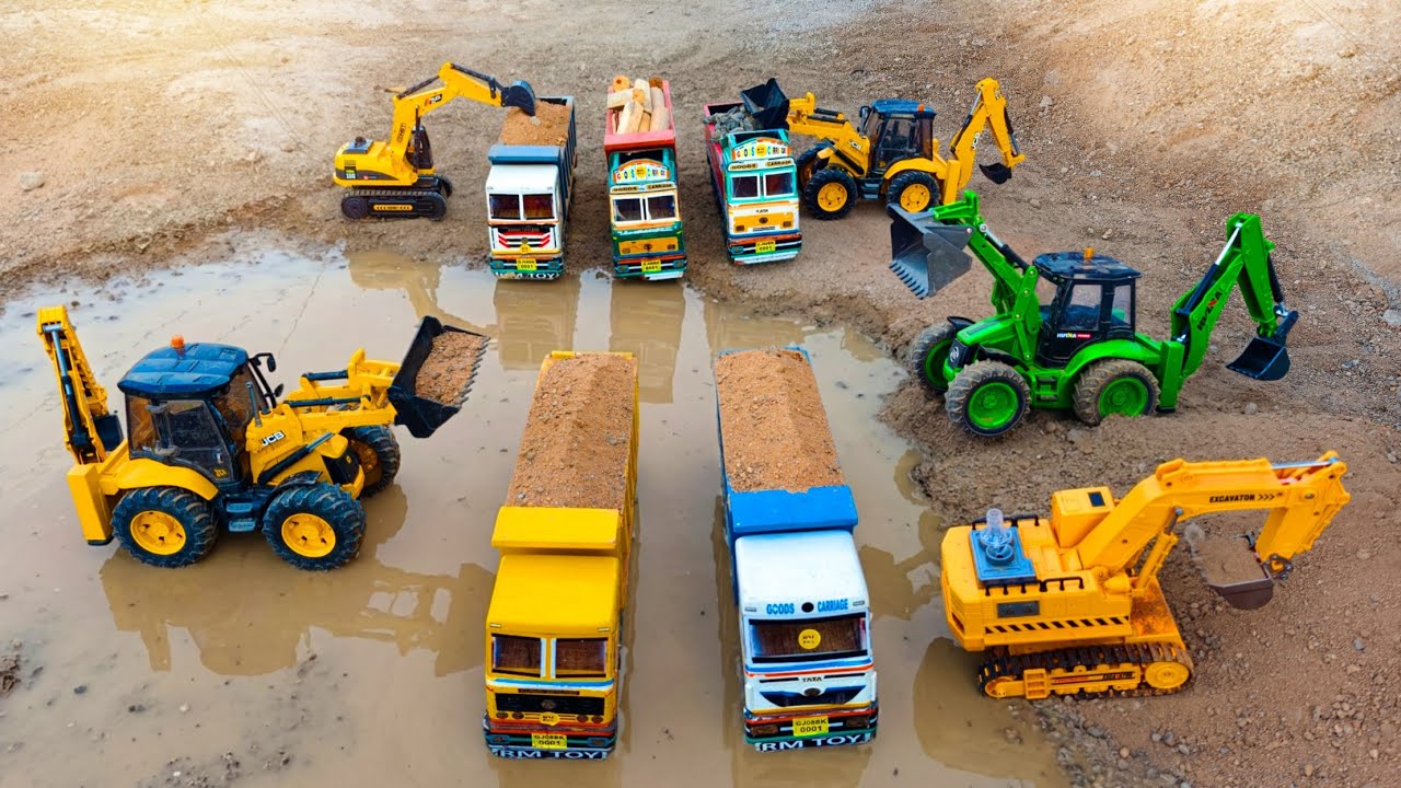4 JCB 5CX Fully Loading Mud Sand Truck Tata Dumper Truck Accident Pulling Out 3 JCB 5CX ? Ram Toy