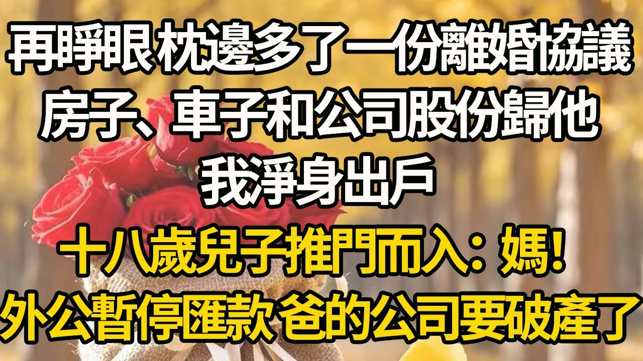 【完結】再睜眼 枕邊多了一份離婚協議，房子、車子和公司股份歸他，我淨身出戶，十八歲兒子推門而入：媽！外公暫停匯款 爸的公司要破產了