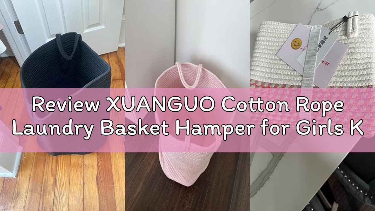 Review XUANGUO Cotton Rope Laundry Basket Hamper for Girls Kids Baby Nursery Hamper Bin Woven Storag