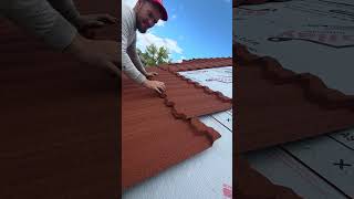 installing metal shingles #roofing #roofer #ruferos #satisfying #fyp #foryou #fastestroofer #constru