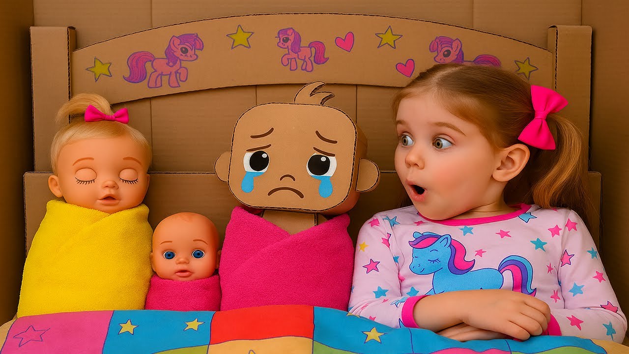 Little Natya and Cardboard Baby Morning Routine sleeping in Cardboard Bed inside the Cardboard house