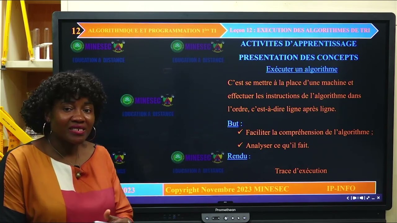 IP-INFO ALGO-PROG 1ere TI Leçon 12 Execution des  Algorithmes de Tri