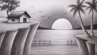 How to draw Nature scenery with pencil | Nature Scenery drawing easy
