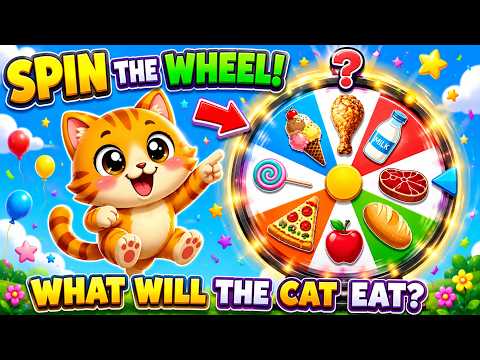 🐱 Spin the Wheel! What Will the Cute Cat Eat 🍭🍕 Fun Food Challenge for Kids