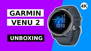 Garmin Venu 2 Silver Bezel/Granite Blue Case Unboxing 4K (010-02430-10)