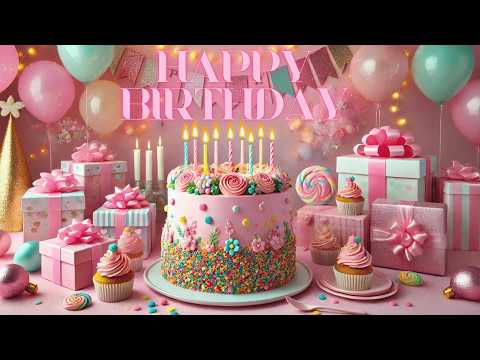 Happy Birthday Song with Balloons and Cake 🎂 4K Video