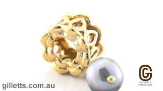 Pandora Blue-Grey Pearl Gold Dangle Charm - Pandora Code 750807Pbl