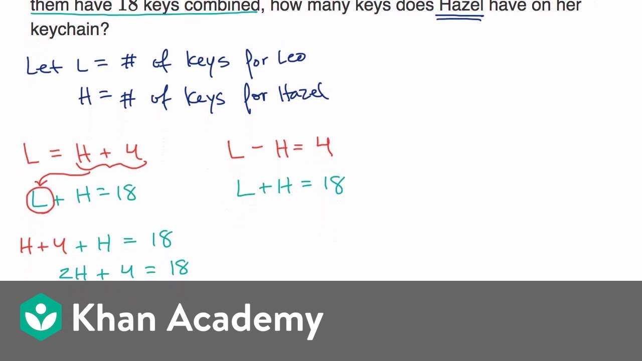 Systems of linear equations word problems — Basic example (video