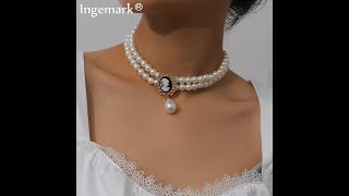 Elegant Multi Layer Imitation Pearl Choker Necklace Women Collares Punk Black Crystal Bead Tassel