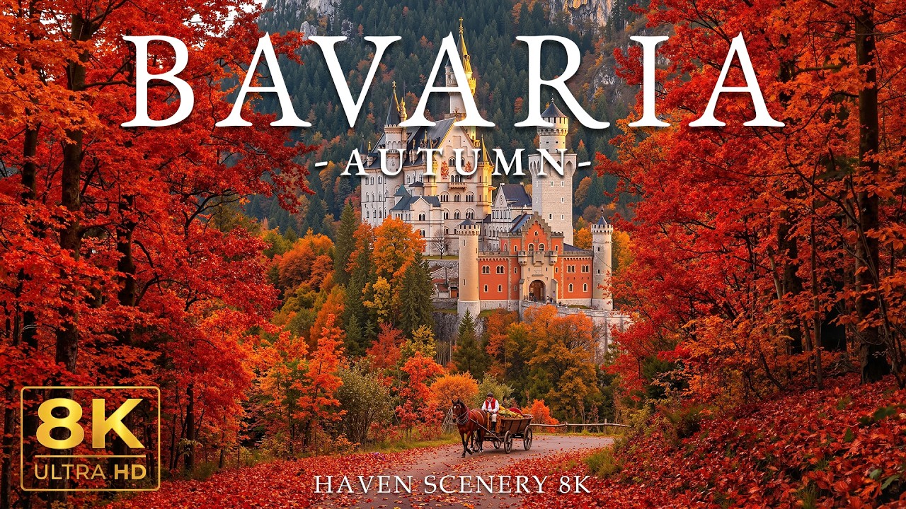 Bavaria Autumn 8K 🍂 – Neuschwanstein Castle Towers, Fiery Alpine Woods & Mist UHD