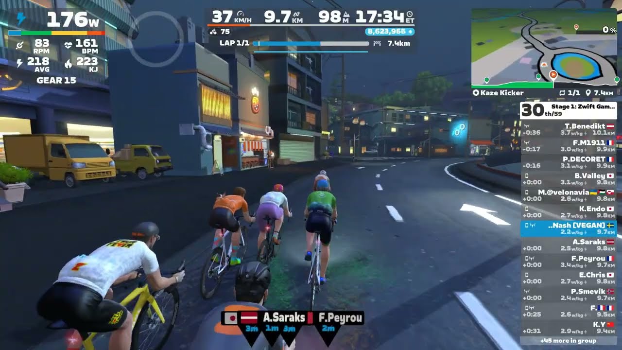 Zwift Race - Kaze Kicker - Zwift Games - 270-390