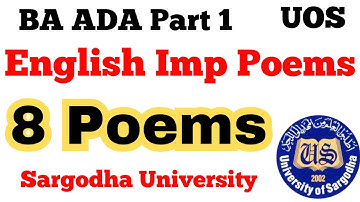 BA ADA Part 1 English 8 Most Imp Poems Sargodha University | BA ADA English Guess Paper UOS