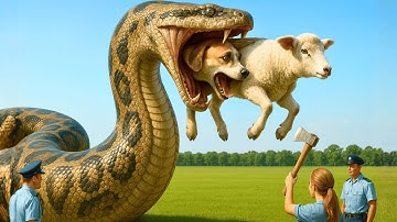 Brave Heroes Save Terrified German Shepherd and Sheep from a Giant Python on the Meadow