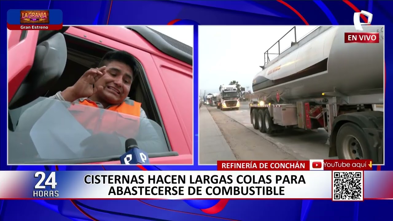 Cisternas hacen largas colas para abastecerse de combustible en la Refinería Conchán