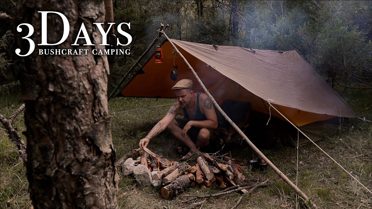 3 Days Bushcraft Camp / Spatula Carving / Campfire Cooking / Fatwood ...